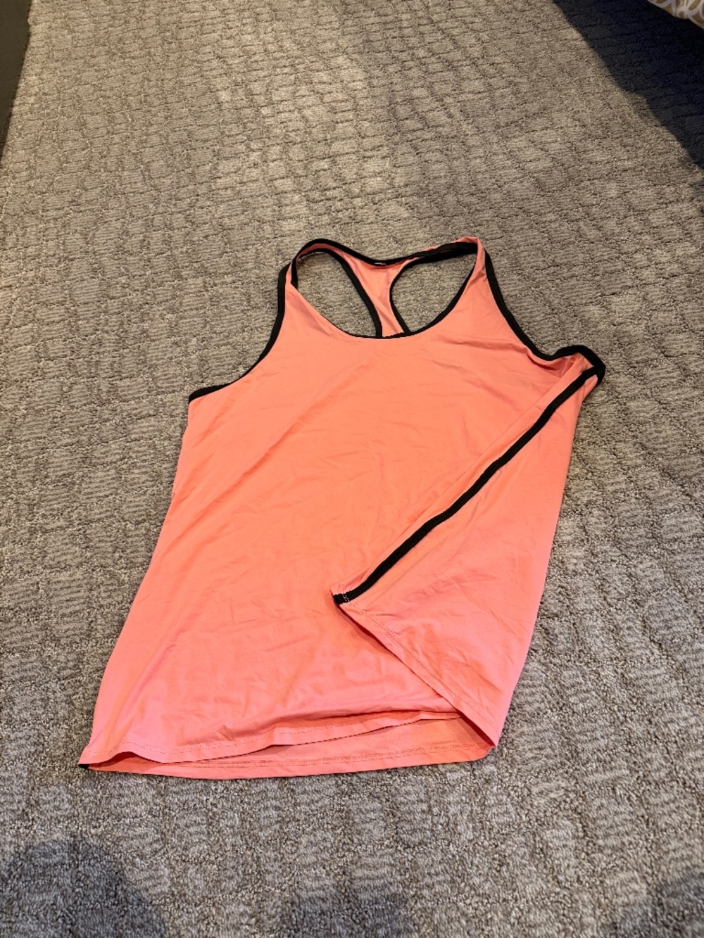 ALO Yoga Coral Pink Racerback Athletic Tank Top with Black Trim Size L